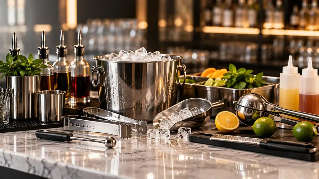 bar ice handling beverage preparation tools.