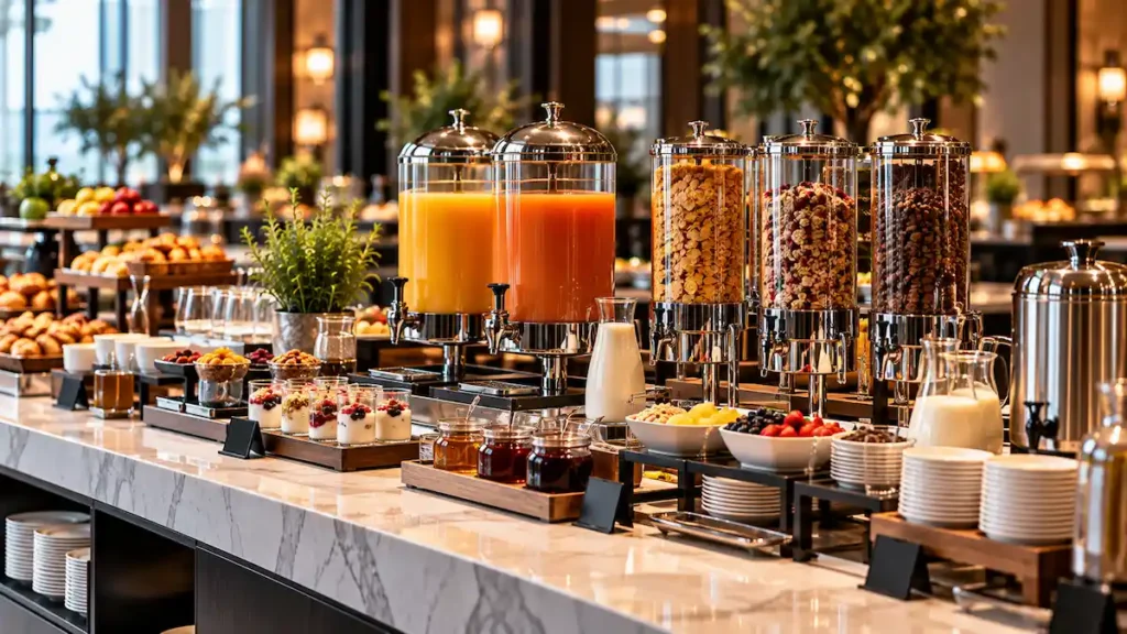 breakfast beverage dispensers hospitality buffet