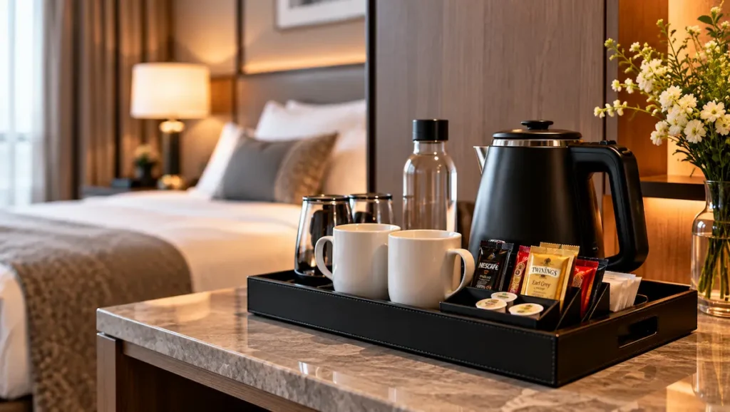 hotel kettle coffee station welcome tray