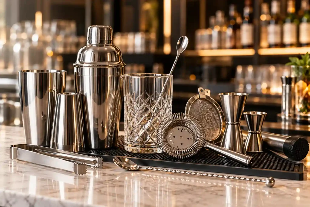 professional cocktail mixing measuring tools.